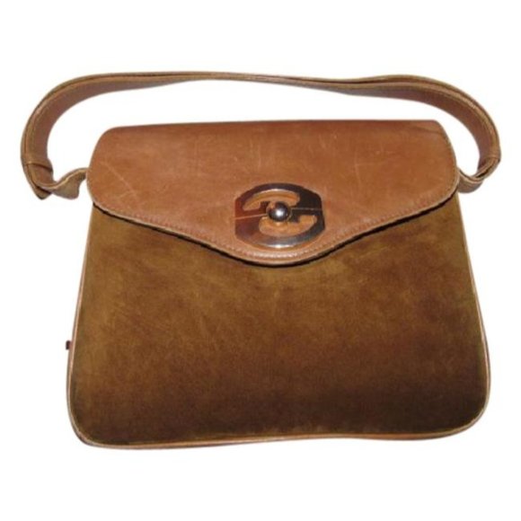 Gucci Vintage Camel Suede And Leather Shoulder Bag